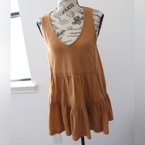 Anthropologie Malaga Tunic Top Tank Ochre Eyelet Blouse Gold Small S - Picture 3 of 12